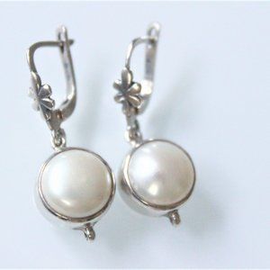 STERLING SILVER PEARL RUSSIAN LOCK DROP EARRINGS
